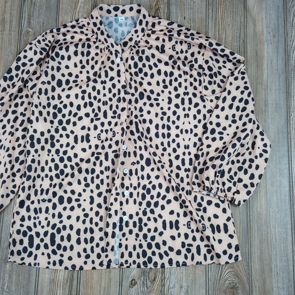 Silky Pattern Print Button Down Front Blouse Top - image 3